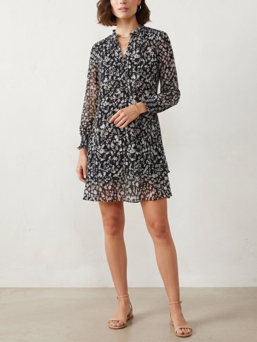 Ann Taylor Black and Cream Floral Mini Dress